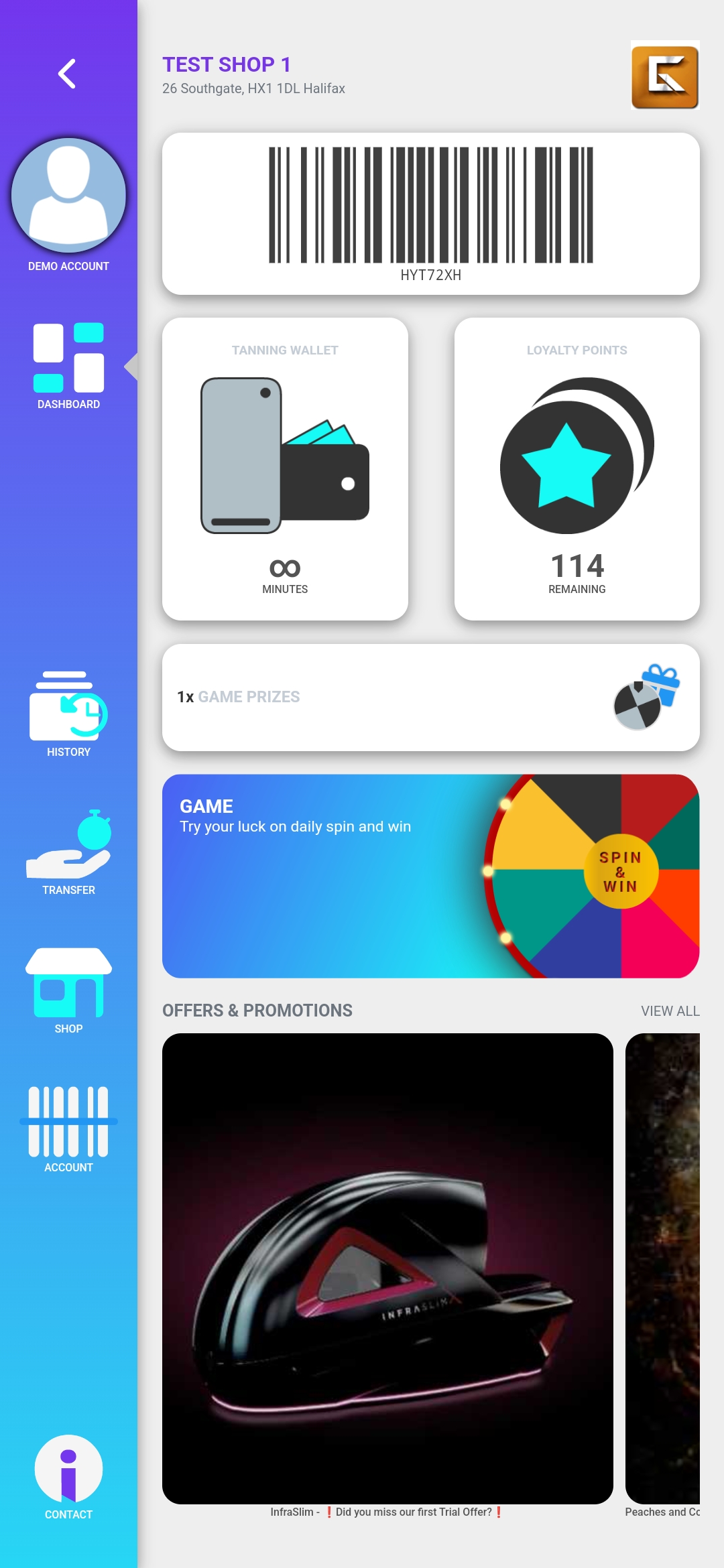Customer mobile app dashboard